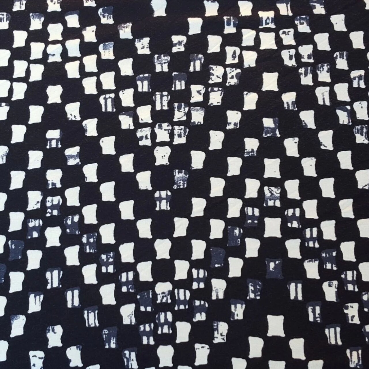 1 Yard Dark Navy Beige Geometric Print Rayon Spandex Knit Fabric Stretch Jersey